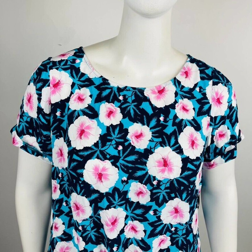 Westport Womans Sz 2X Blouse Shirt Floral Blue Short Sleeve Tie Detail - Picture 3 of 7
